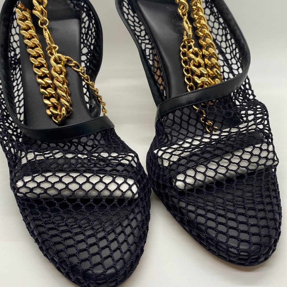 Bottega Veneta Sand Tex Pumps Mesh Gold-Tone Chain Ankle Strap New - Picture 6 of 13